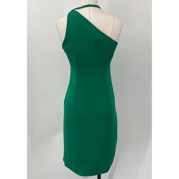 Halston Heritage Mini Dress One Shoulder Halter Choker Strap Asymmetric Green 2 - Picture 9 of 11